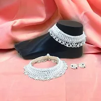 Shimmering Silver Alloy Emerald Anklet For Women-thumb3