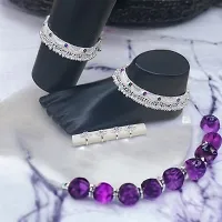 Shimmering Silver Alloy Emerald Anklet For Women-thumb1