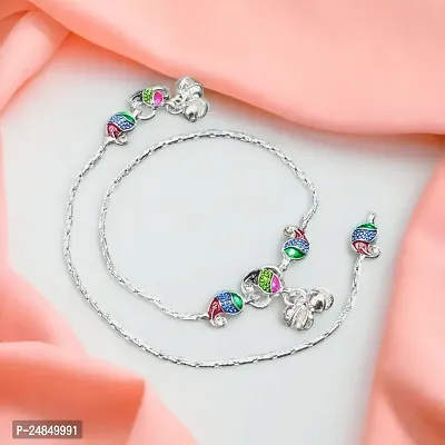 Shimmering Silver Alloy Emerald Anklet For Women