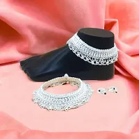 Shimmering Silver Alloy Emerald Anklet For Women-thumb1