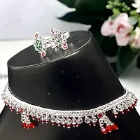 Shimmering Silver Alloy Emerald Anklet For Women-thumb2