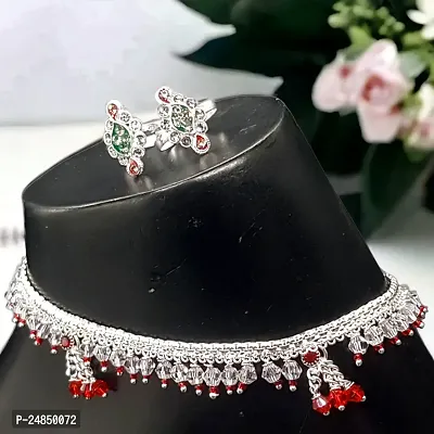 Shimmering Silver Alloy Emerald Anklet For Women-thumb3