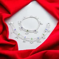 Shimmering Silver Alloy Emerald Anklet For Women-thumb1