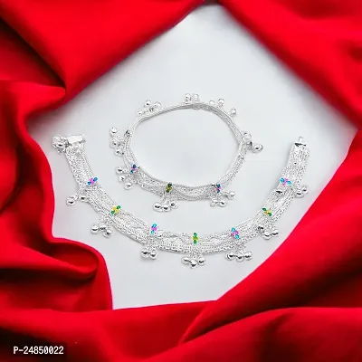 Shimmering Silver Alloy Emerald Anklet For Women-thumb2