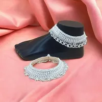 Shimmering Silver Alloy Emerald Anklet For Women-thumb3