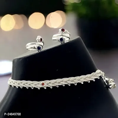 Shimmering Silver Alloy Emerald Anklet For Women-thumb4