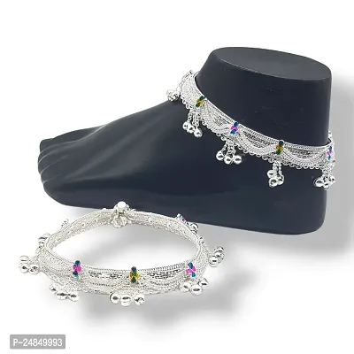 Shimmering Silver Alloy Emerald Anklet For Women-thumb0