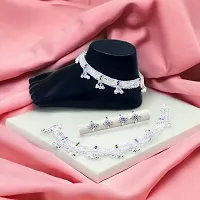 Shimmering Silver Alloy Emerald Anklet For Women-thumb2