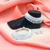 Shimmering Silver Alloy Emerald Anklet For Women-thumb2