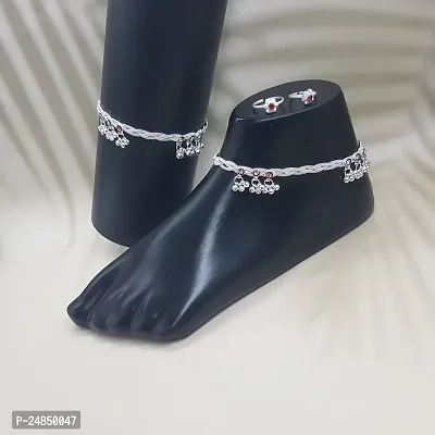 Shimmering Silver Alloy Emerald Anklet For Women-thumb4