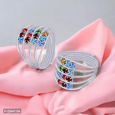 Shimmering Silver Plated Women Toe Rings Combo-thumb2