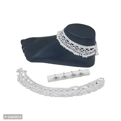 Shimmering Silver Alloy Emerald Anklet For Women-thumb3