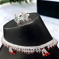 Shimmering Silver Alloy Emerald Anklet For Women-thumb3