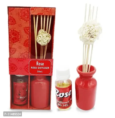 Reed Diffuser with Ceramic Pot - Rose - Home Fragrances - Risk-Free - Easy to use for Pleasent Fragrance