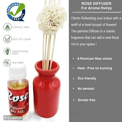 Reed Diffuser with Ceramic Pot - Rose - Home Fragrances - Risk-Free - Easy to use for Pleasent Fragrance-thumb3