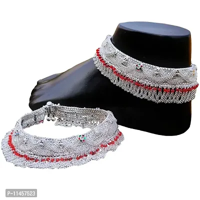 Kashmiri Design Thick And Heavy White Metal Payal Anklet For Graceful Look (Women  Girls Anklet) Pair of 1