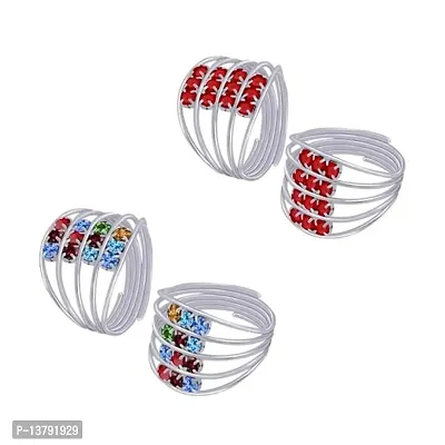 Adjustable Bridal Women Midi Toe Ring Red and Multi Color(Pair of 2)-thumb0