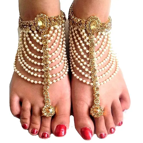 Plated Bridal Anklet Set with Midi Toe Ring in Pajeb For Women and Girls (Pair of 1)