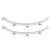 White Crystal Red Moti Fashionable Anklet For Women and Girls-thumb1