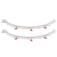 South Traditional Slim White Crystal Red Moti Anklet For Women and Girls-thumb1