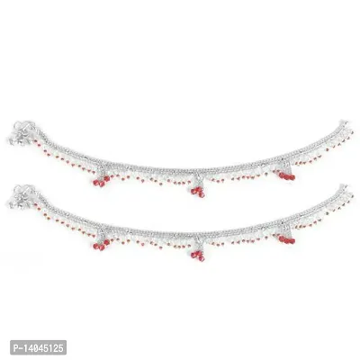 South Traditional Slim White Crystal Red Moti Anklet For Women and Girls-thumb2