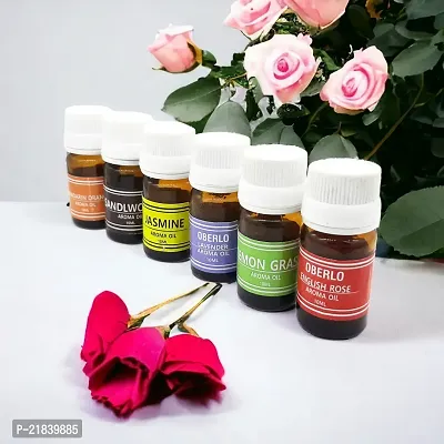 Set of 6 Aroma Essential Oil Rose, Lemongrass, Lavender, Jasmine, Sandalwood and Madrin Fragrance (Each 10ml)