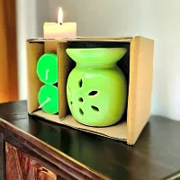 Modern Design Ceramic Diffuser Set in Green Color Burner With 2pc T Light and Lemongrass Aroma Oil 10ml-thumb1