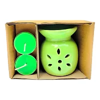 Modern Design Ceramic Diffuser Set in Green Color Burner With 2pc T Light and Lemongrass Aroma Oil 10ml-thumb2