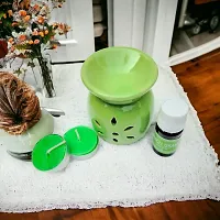 Modern Design Ceramic Diffuser Set in Green Color Burner With 2pc T Light and Lemongrass Aroma Oil 10ml-thumb3