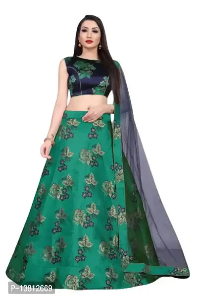 Trendy Embellished Semi Stitched Lehenga Choli (Green, Blue)-thumb0