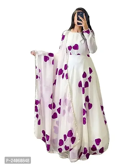 Elegant Heart Printed Georgette Ethnic Gown with Dupatta for Women-thumb0