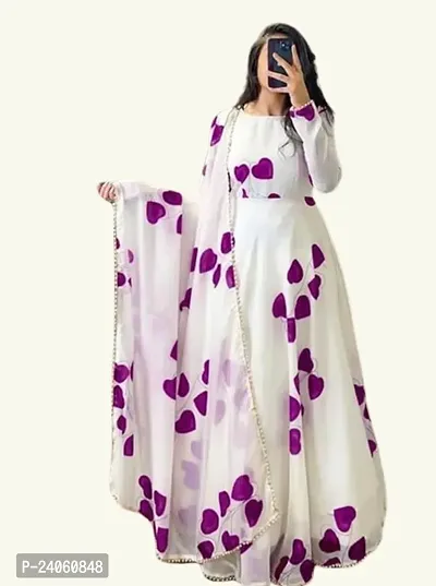 Elegant Heart Printed Georgette Ethnic Gown with Dupatta for Women-thumb2