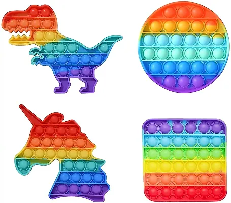 Poppet Pop It Fidget Toys, Silicone Stress Relief Toy Dinosour, Unicorn, Great Fidget Toy for Kids and Adults (Set of 4)