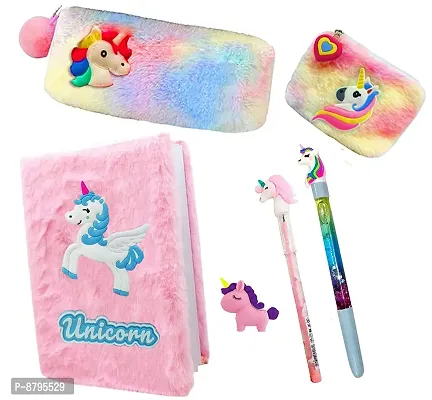 Beautiful Collection-6pcs Diary, Pouch, Coin Pouch, Gel Pen, Pencil, Eraser For Kids-thumb0