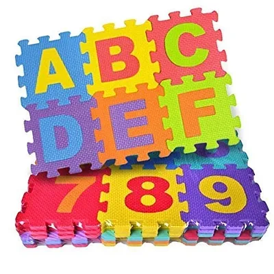36 Pieces Mini Puzzle Foam Mat for Kids, Interlocking Learning Alphabet and Number Mat for Kids - Multi-Color