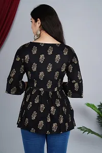 Stylish Rayon Black Foil Print Round Neck Bell Sleeves Top For Women-thumb3