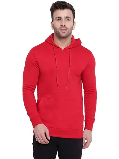 Men's Plain Full Sleeves Regular Fit Premium Rich Pullover Round Neck Hooded Sweatshirt for Men (Multicolor and Size M=38,L=40,XL=42) (Red, XL)