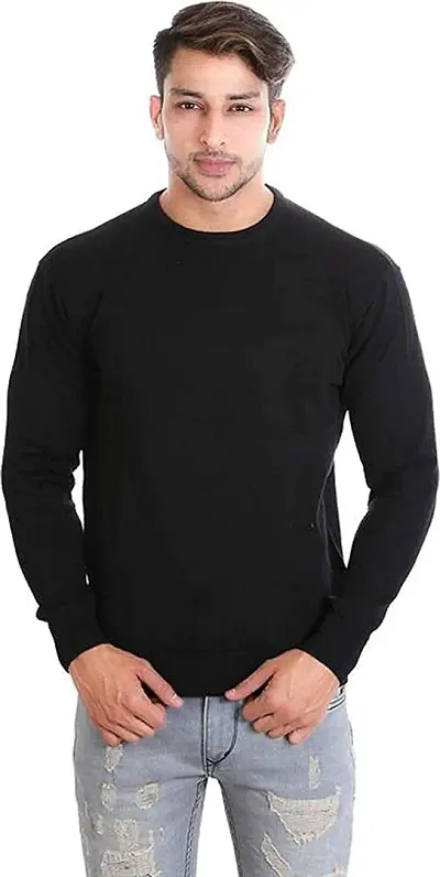 AMEYS ALMUDA Fleece Round Neck Solid Sweatshirt for Men