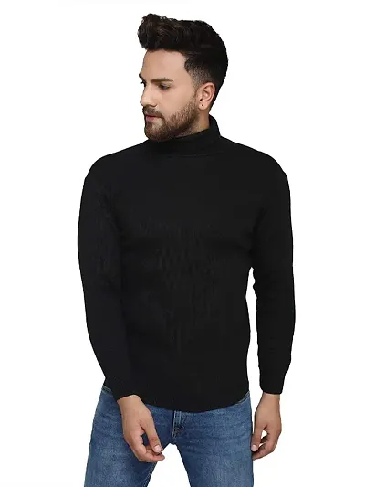 Kvetoo Men Turtle Neck Full Sleeve Sweater Black L Size