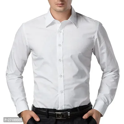 Men's Regular Fit Full Sleeve Cotton Summer Wear Cutway Collar Formal Shirt(White)-thumb0