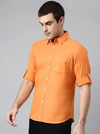 Men's Regular Fit Full Sleeve Cotton Cutway Collar Summer Wear Formal Shirt(Orange)-thumb1