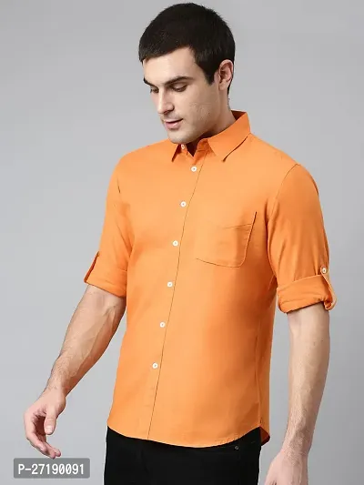 Men's Regular Fit Full Sleeve Cotton Cutway Collar Summer Wear Formal Shirt(Orange)-thumb2