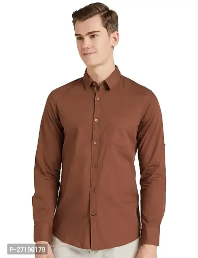 Men's Regular Fit Full Sleeve Cotton Cutway Collar Summer Wear Formal Shirt(Brown)