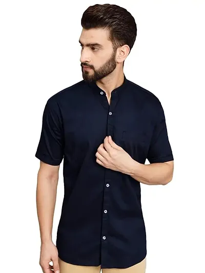 Mens Regular Fit Full Sleeve Summer Wear Ban Collared Shirt