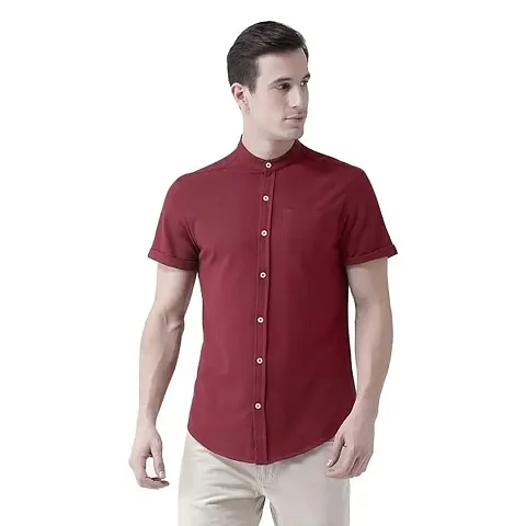 Mens Regular Fit Full Sleeve Summer Wear Ban Collared Shirt