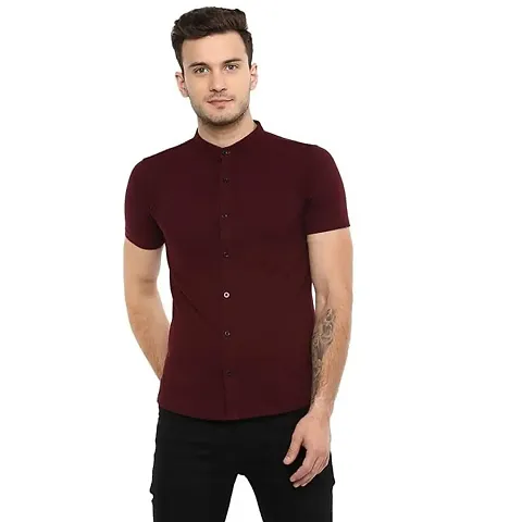 Mens Regular Fit Half Sleeve Summer Wear Ban Collared Shirt