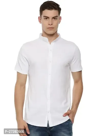 Mens Regular Fit Half Sleeve Cotton Summer Wear Ban Collared Shirt-thumb0