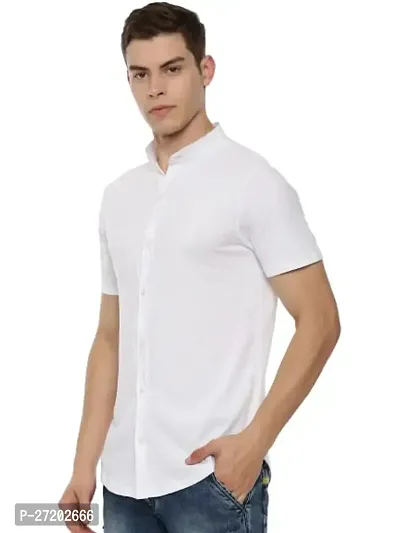 Mens Regular Fit Half Sleeve Cotton Summer Wear Ban Collared Shirt-thumb2