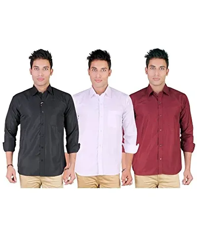 ZAKOD Cotton Plain Shirts for Men for Formal Use(Combo of 3)