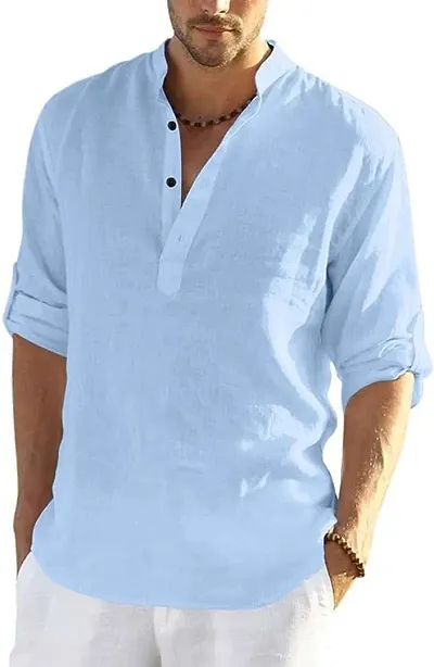 Mens Regular Fit Full Sleeve Summer Wear Mandarin Collar Short Kurta